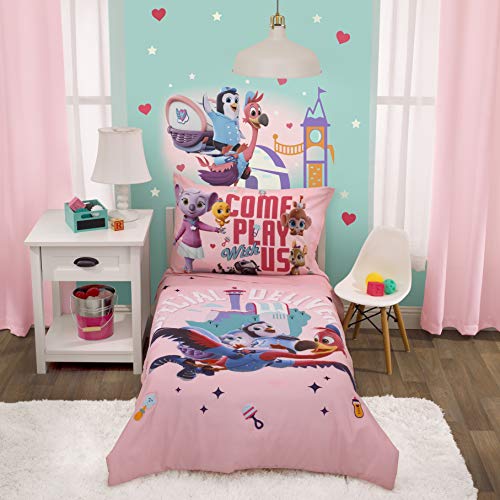 Disney T.O.T.S Special Delivery Pink, Teal, Purple & Brown 4Piece Toddler Bed Set - Comforter, Fitted Bottom Sheet, Flat Top Sheet, Reversible Pillowcase, Pink, Teal, Purple, Brown - color: Disney T.o.t.s