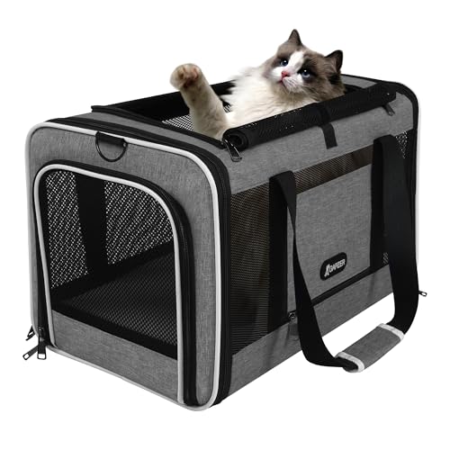 GAPZER Cat Carrier 18x11x11 Top Load, Soft-Sided Pet Travel Bag Over 15 lbs | Collapsible Small Dog Puppy Crate 10 Pound, Small Animal Rabbit Kennel Carrying Case, Kitten Mesh Cage Medium Cat Under 25 lb - color: Grey