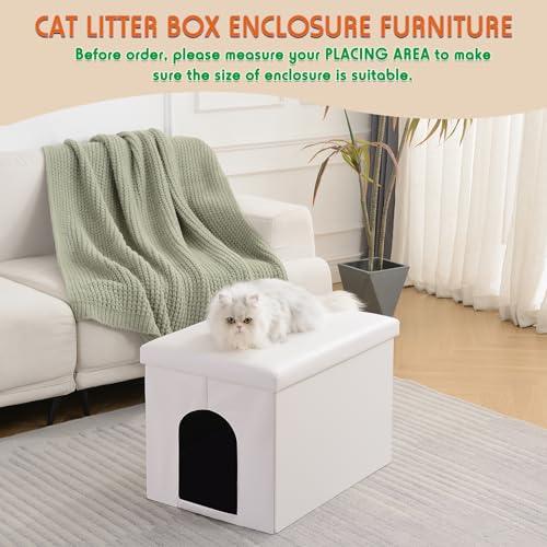 MEEXPAWS Cat Litter Box Enclosure Furniture Odor Control, Large | L Hidden Cat Litter Box Bench Ottoman, Cabinet Dog Proof, Waterproof Inside, Easy Clean, Easy Assembly, White - color: White, size: L 25.6'' x 17.7'' x 17.7''