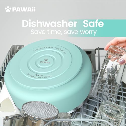Pawaii Dog Bowl, 68 oz Stainless Steel Food and Water Bowl, ID Tag, 1 Pack | Double-Wall Design,Non-Slip Rubber Base,Dishwasher Safe,Smooth Open Design, Not a Slow Feeder,Easy-Rinse Interior - color: Mint Green, size: 68oz