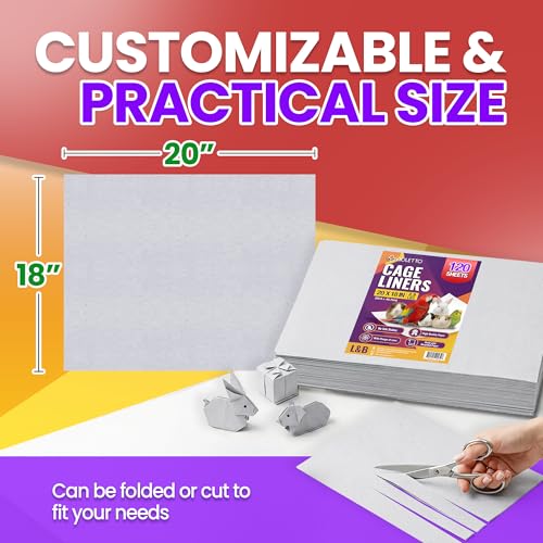 VIOLETTO 120 Sheets Pre-Cut Bird Cage Liners - Unprinted Plain Newsprint Paper, 20" x 18" - Highly Absorbent & Ink-Free Pet Habitat Liners for Parrots, Rabbits & Guinea Pigs | Pre-cut, Unprinted Plain Newsprint Paper, Highly Absorbent & Ink-Free, For Parr