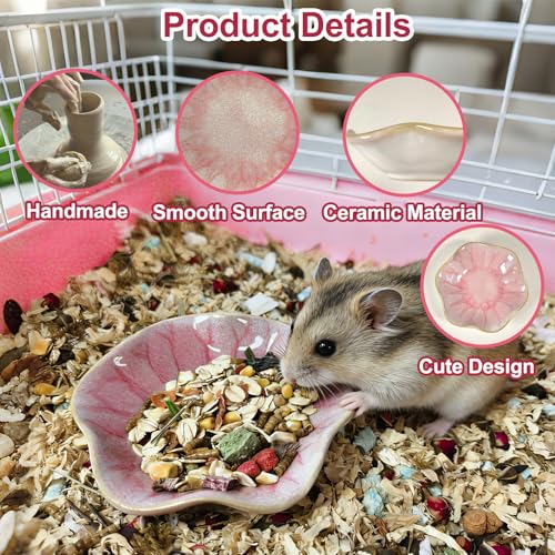 Kathson Ceramic Hamster Food Bowl, Guinea Pig Food Bowls,Rats Anti-Turning Feeding Dish,Small Animals Water Drinking Bowls for Squirrel, Chinchilla, Hedgehog, Gerbil, Dwarf Syrian (4 pcs Lotus Leaf) - size: 4Pcs Lotus Leaf