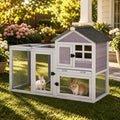 Aivituvin Two-Tier Rabbit Hutch Outdoor Bunny Cage Indoor with Weatherproof Roof Rabbit Cage with Chew-Proof Ramp and Pull-Out Tray for for Small Animals Grey