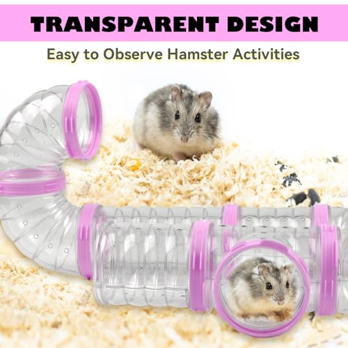 Dwarf Hamster Tubes and Tunnels Set,Mouse DIY Toy Transparent Tube Pet Cage Connection Tunnel Kit Syrian Hamster External Accessories Adventure Pipe for Mice Rat(Pink) - color: 【Pink】