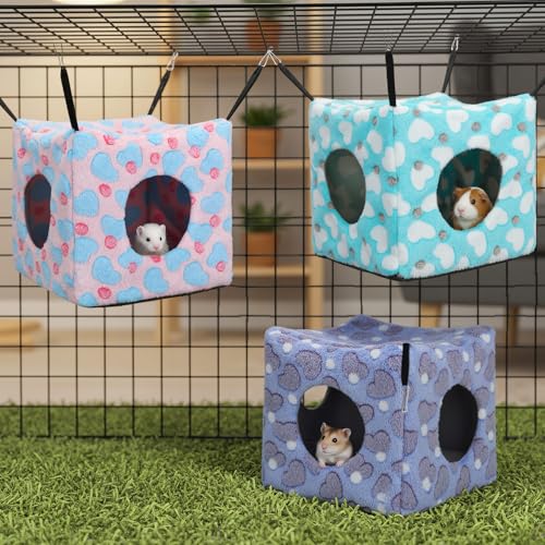 AceOrbit 5 Pcs Guinea Pig Cube Hammock Cozy Ferret Hanging Cage Hamster Hanging Toy Chinchilla Bed Hideout Plush Small Animal Bed House Squirrel Sugar Glider Reptiles(Mixed Colors,Spotted Heart) - color: Mixed Colors