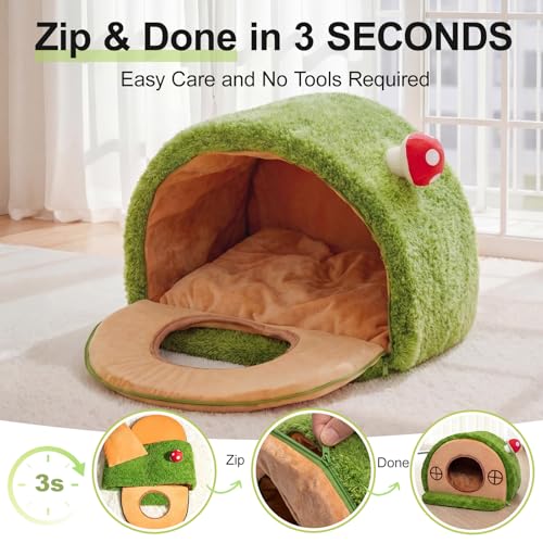 Cat House for Indoor Cats - Tree Hole Cat Bed Cave Hideaway | Enclosed Calming Shelter for Small Medium Pets, Removable & Washable Cushioned Pillow, Cute Kitten Bed with Anti-Slip Base