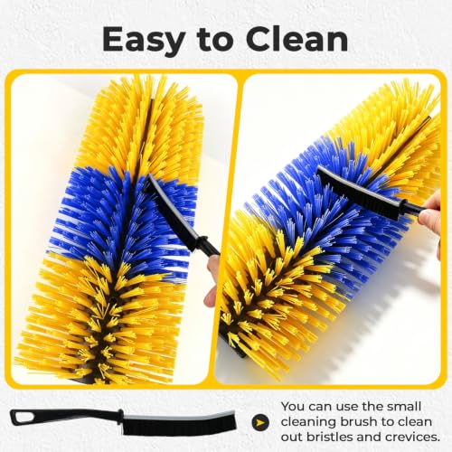 2PCS Horse Scratcher Goat Brush Post, Livestock Scratching Brushes | Stiff Bristle, Itch Relief, Self-grooming, Full Massage, Livestock Scratch Brushes w/Durable Screws Cleaning Tool and Gloves - color: Yellow