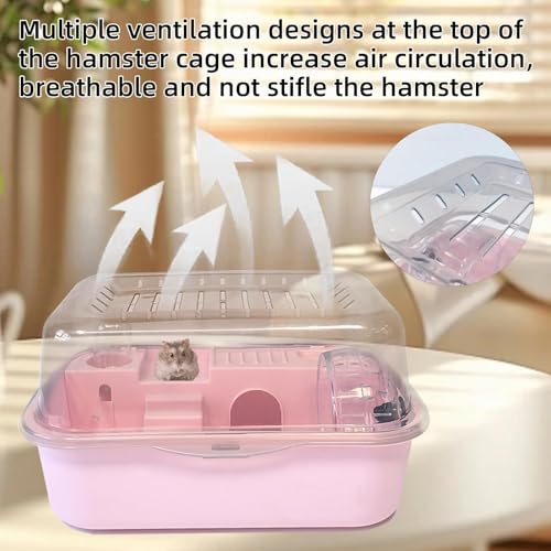 Hamiledyi Dwarf Hamster Cage Clear Plastic Small Hamster Cage Portable Carrier with Water Bottle Exercise Wheel Bathtub Box Set Toy for Dwarf Baby Hamster (Pink) - color: Pink