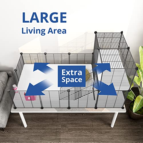 Oneluck Guinea Pig Cage,Indoor Habitat Cage with Waterproof Plastic Bottom,Playpen for Small Pet Bunny, Turtle, Hamste, Loft and Partition - color: Loft & Partition cage