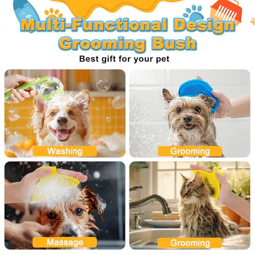3Pcs Dog Bath Brush, Dog Scrubber for Bath, Dog Shampoo Brush Bubble Maker, Dog Paw Washer, dog grooming Massage Brush with Adjustable Ring Handle, dog accessories for Short & Long Hair -Green - color: Green