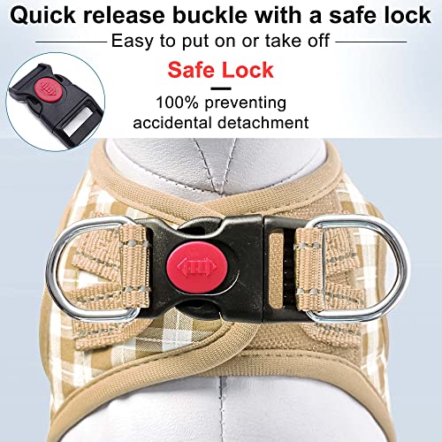 Dog Harness Step-in Breathable Puppy Cat Dog Vest Harnesses for Small Medium Dogs - color: Beige Checkered, size: X-Small (Chest 10''-11.5'', Weight 5-8 lb)
