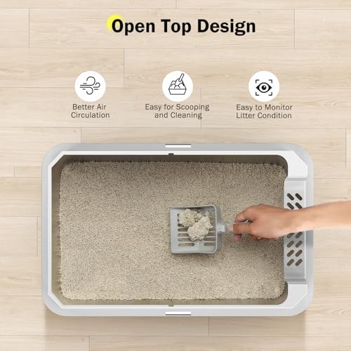 Stainless Steel Litter Box, Extra Large Litter Boxes for Big Cats, XLarge Metal Cat Litter Box with Lid, Anti-Urine Leakage XL Box with High Sides, Easy Clean, Non-Sticky, Scoop Included - color: Silver Grey, size: XL