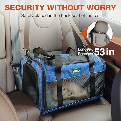 Foldable Cat Carrier 17"x11"x9.5", Soft-Sided Airline Travel Bag | Portable soft carrier with scratch-resistant mesh, top opening and foldable design. Fits cats up to 12 lbs for travel. - color: Blue, size: 17x11x9.5 In
