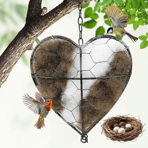 Handmade Alpaca Fiber Bird Nesting Heart–Refillable Natural Nesting Material Holder for Wild Birds,Hummingbirds&Chickadees,Winter Shelter&Garden Decoration,Spring and Summer Fowl Gifts for Bird Lovers