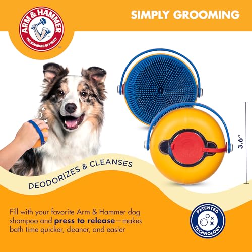 Arm & Hammer Simply Grooming Soap Dispensing Palm Dog Brush | Baking soda infused, silicone scrubbing nubs, easy-grip design, lathers and deodorizes, all coat types - size: 1-Pack, style: Soap Dispensing Palm Brush