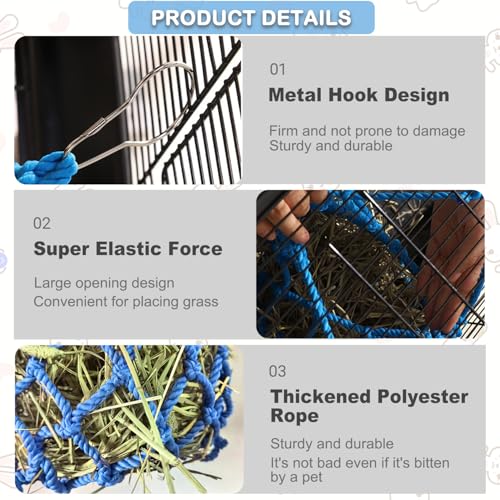 2Pcs Rabbit Hay Feeder Mesh Bags 13.5x11 Inch High-Capacity Hanging Bunny Hay Feeder for Guinea Pig Hamster Chinchilla Gerbils Small Pets and Animals Cage Accessories Supplies - color: Blue&Cofee