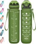 Enerbone 32 oz Drinking Water Bottle with Times to Drink and Straw, Motivational with Carrying Strap, Leakproof BPA & Toxic Free, Ensure You Drink Enough Water for Fitness Gym Outdoor - color: Hunter Green