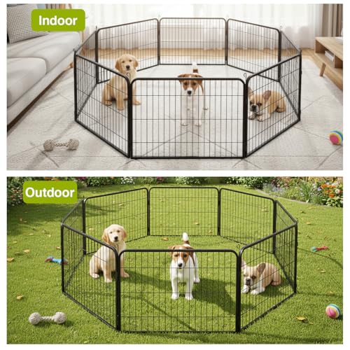 BestPet Dog Playpen 24 Inch 8 Panels Heavy Duty Metal Pet Exercise Pen Indoor Outdoor Without Door Fence Panels Anti-Skid Expandable Design - style: 8 panels-without door