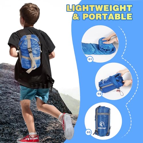 REDCAMP Kids Mummy Sleeping Bag for Camping, 3 Season Cold Weather Sleeping Bag Fit Boys,Girls & Teens, Blue/Rose Red - color: Blue with 3 Adjustable Length