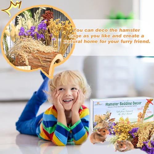 Natural Hamster Bedding, Hamster Herbs Flowers for Hamster Cage Enclosure Habitat Decor Hamster Sprays for Dwarf Syrian Guinea Hamsters Gerbil Degus or Other Small Animals（Flower Grain Version）