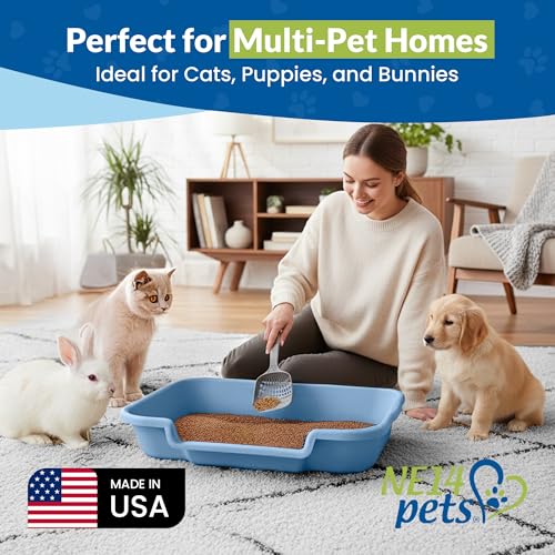 KittyGohere Senior Cat Litter Box Large with Scoop, 2 Pack Blue | Open Top Low Entrance Kitty Litter Box With Long-handle Jumbo Scoop, Lightweight Low Entry Litters Box, Durable, Made in USA - color: Little Boy Blue, size: Large(2 Pack) with Scoop
