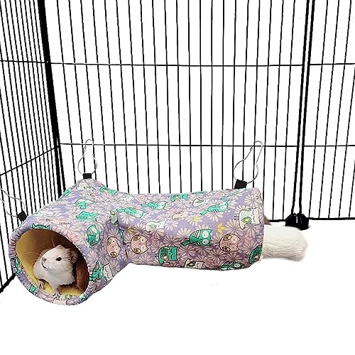 Guinea Pig Rat Ferret Hammock & Corner Tunnel for Small Animals - Hedgehog, Piggy, Chinchilla Hideout and Cage Accessories (Owl Design) - color: 4.Tunnel-Owl