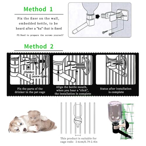 Andiker No-Drip Dog Water Dispenser Bottle-Dog Kennel Cage Water Dispenser Water Drinker Kettle for Pets can be Raised and Lowered Drinking Water Feeding Cage Water Bottle for Dogs (Black) - color: Black