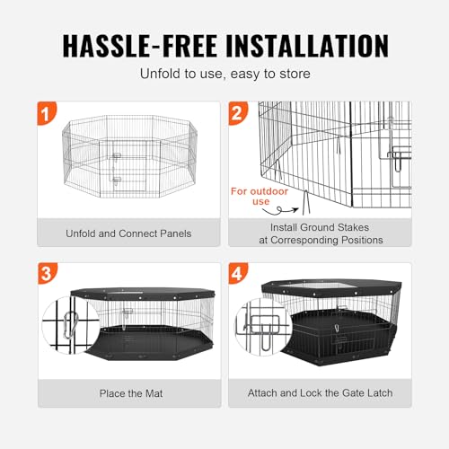 VEVOR Foldable Metal Dog Exercise Pen, Pet Playpen Dog Fence for Camping with Top Cover and Bottom Pad, 24" H 8 Panels, Puppy Crate Kennel Indoor Outdoor for Medium Dogs, Both for Home&Yard - size: 8 panels 24*24in, style: Playpen + Top Cover & Bottom Pad