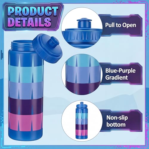 12 Pack 20 oz Video Game Plastic Water Bottles Bulk, Reusable Blue Purple Gradient Squeeze Water Bottles with Leakproof Pull Top Lid for Video Game Party Supplies Sports Outdoor Activities - style: Blue Purple