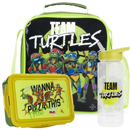 Get Trend Teenage Mutant Ninja Turtles Boys Lunch Box 3Pc Set | Kids Insulated Lunch Bag with BPA-Free Water Bottle and Bento Box, Back to School Gifts for Boys - color: Green/Black TMNT