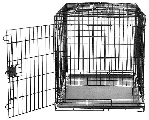 Amazon Basics Portable, Collapsible Metal Wire Dog Crate with Removable Tray, Double Door, Easy to Assemble, Divider Panel for Large Dogs, 42" x 28" x 30", Black - size: 42.0"L x 28.0"W x 30.0"H, style: Double Door w/ Divider