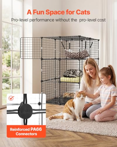 VEVOR Cat Cage 3-Tier 27.99"x27.99"x40.98" DIY Cat Playpen with Hammock, Indoor Enclosure Detachable Metal Wire Kennel Crate, Large Exercise Place Ideal for 1-2 Cats, Kittens and Small Animals, Black - size: 28.0"L x 28.0"W x 41.0"H