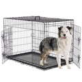 Dog Crate Kennel, 42 Inch Metal Pet Cage Double Door W/Divider Panel, Folding Travel Indoor Outdoor Dog Kennel Leak-Proof Plastic Tray Wire Animal Cage - size: 28.0"L x 28.0"W x 42.0"H