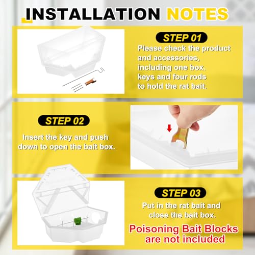 Qualirey 2 Pcs Rat Bait Station with Keys 13.58 x 8.98 x 3.35 Inch Rodent Station Rat Traps, Keeps Children and Pets Safe Indoor and Outdoor, Bait Not Included (Translucent) | 13.58x8.98x3.35 Inch Size, sturdy Plastic, Reusable Tamper-resistant Design, In