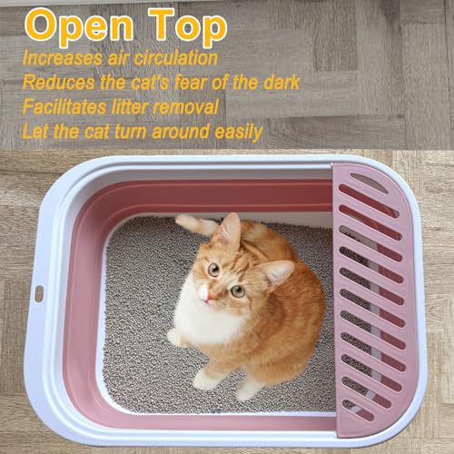 Low Entry Kitten Litter Box Collapsible Shallow Litter Box | Senior Cats Anti-Splashing Kitty Training Open Potty Pan Scoop Leak-proof pedal Cat Toilet No Smell Easy Clean - color: Pink, size: Medium