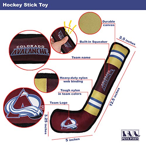 Pets First Dog Toy Tough Nylon with Inner Squeaker Licensed by NHL Colorado Avalanche Hockey Stick Toy for Dogs & Cats. Play Hockey with Your Pet with This Licensed Dog Tough Toy - color: Colorado Avalanche, style: NHL Dog Tug Toy