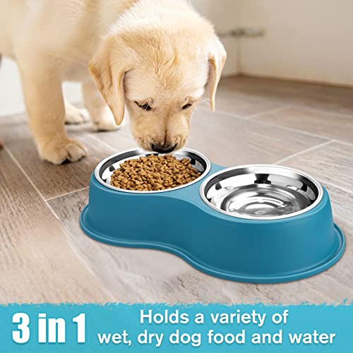 Epetslove Stainless Steel Dog Bowls Double Non-Slip Dog Water and Food Bowl | Pet Feeder Bowls, Dog Dishes, Raised Feeding Design, Double Bowls Set, For Puppies, Medium Dogs and Cats, Outdoor / Indoor - color: 7.Lake Blue, size: Medium-18oz