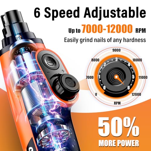Casfuy Smart 6-Speed Dog Nail Grinder - 50% More Power Pet Nail Grinder with 2 LED Lights Quiet Rechargeable Electric Dog Nail Trimmers File Toenail Grinder for Large Medium Small Dogs & Cats(Orange) - color: Orange