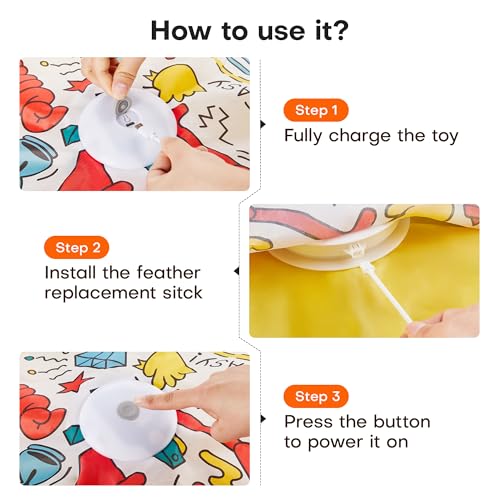 Potaroma Interactive Cat Feather Toys, Hide and Seek Moving Feather Wand | Rechargeable Touch Activated Indoor Kitten Exercise Kicker, Mouse Squeaky, Graffiti Cover - color: Graffiti Cover
