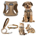 GAMUDA Small Pet Harness Collar and Leash Set, Step in No Chock No Pull Linen Fabric Soft Mesh Dog Vest Harnesses Reflective for Dogs Puppy Cats Kitten Rabbit (Brown, XXS) - color: Brown, size: XXS