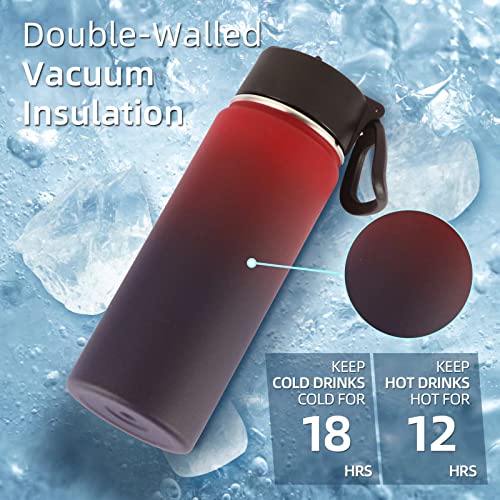 Volhoply 18oz Kids Insulated Water Bottle,Stainless Steel Water Bottles with Straw Lid,Double Wall Vacuum Metal Sports Water Flask,Wide Mouth Reusable Travel Cups For Cold Drink(Red Purple,1 Set) - color: Red Purple