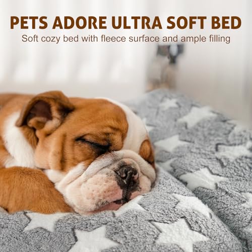 Mora Pets Dog Crate Pad - Ultra Soft Pet Bed With Cute Star Print, Washable Mat for Large Medium Small Dogs, Reversible Fleece Kennel Liner, Cat Bed 23 x 18 Inch Grey - color: Grey, size: 24-Inch