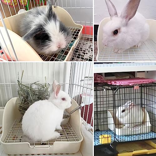 Rabbit Litter Box with Hay Bag, 4-in-1 Rabbit Potty Toilet Feeding Cleaning Set for Dwarf Bunny Guinea Pig Chinchilla (White)