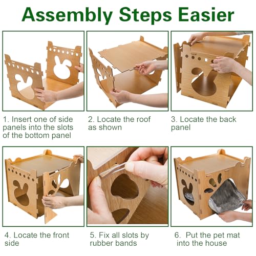 Yesland Rabbit Hideout Castle, Large Wooden Bunny Houses and Hideouts with Pet Pad, Detachable Small Animal Play Hideaway Hut and Playhouse for Indoor Bunnies Guinea Pig Hamster Chinchilla Gerbi
