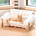 Elevated Cat Couch Bed Wooden Raised Kitty Sofa Lounge Chair | Washable Fluffy Cover Wooden Elevated Pet Furniture for Indoor Cats and Puppy(White) - color: Cat Sofa-White
