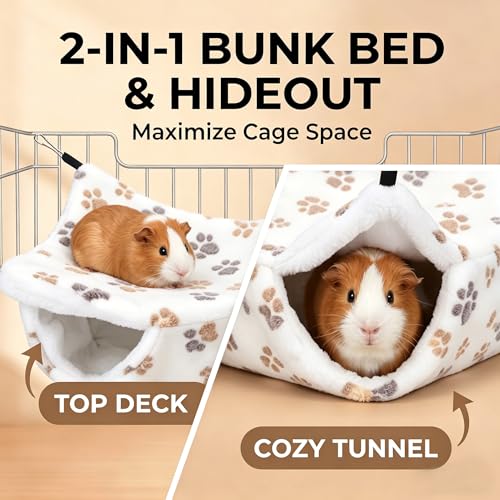 2 Pack Large 13.8x13.8in Rat Hammock for cage, Cozy Ferret Bed and Plush Hamster Hideout, Reliable Guinea Pig Accessories for cage, Great Small Animal beds,Purple, Coffee (Rose Red, White) - color: Rose Red, White