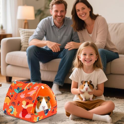 UPINS 2Pcs Guinea Pig Hideout,Guinea Pig Bed Houses | Washable Small Animal House Cage Accessories,for Dwarf Rabbits Chinchillas Hamsters Hedgehogs - color: Blue Orange, size: 6.8 x 7.4 inch