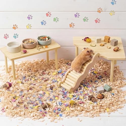 Hamster Wooden Platform Tunnel Ladder Hideout Playhouse Hamster Game Climbing Toy with Cage Accessories for Small Pets Dwarf Syrian Mice Degus Gerbils Squirrel (Serenade)