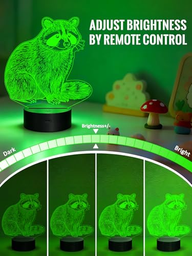Raccoon 3D Night Light for Kids, LED 16 Colors Remote Control Changing Touch Dimmable Table Desk Lamp, Cute Animal Gifts for Raccoon Lovers Animal Fans - color: Color B