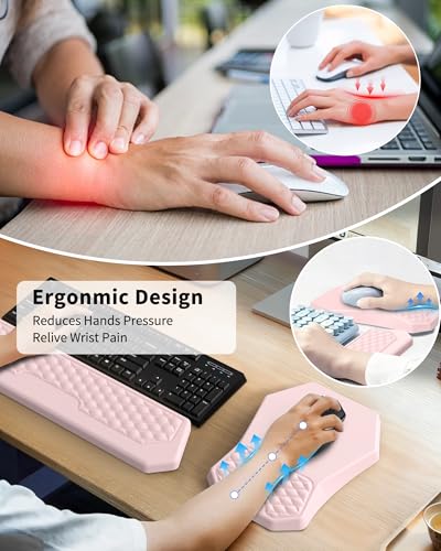 Ergonomic Mouse Pad Wrist Rest Support for Carpal Tunnel Pain Relief | Massage Design Mousepad, Memory Foam, Non-Slip PU Base for Computer Desk, Pink - color: Pink